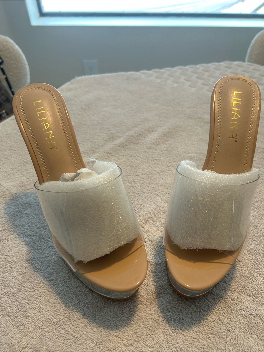 Liliana Nude Clear Strap High Heel Slides